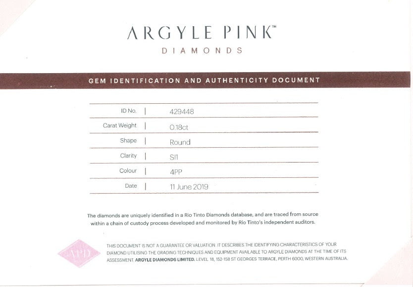 0.18ct Purplish Pink Diamond, Round Shape, VS1 Clarity