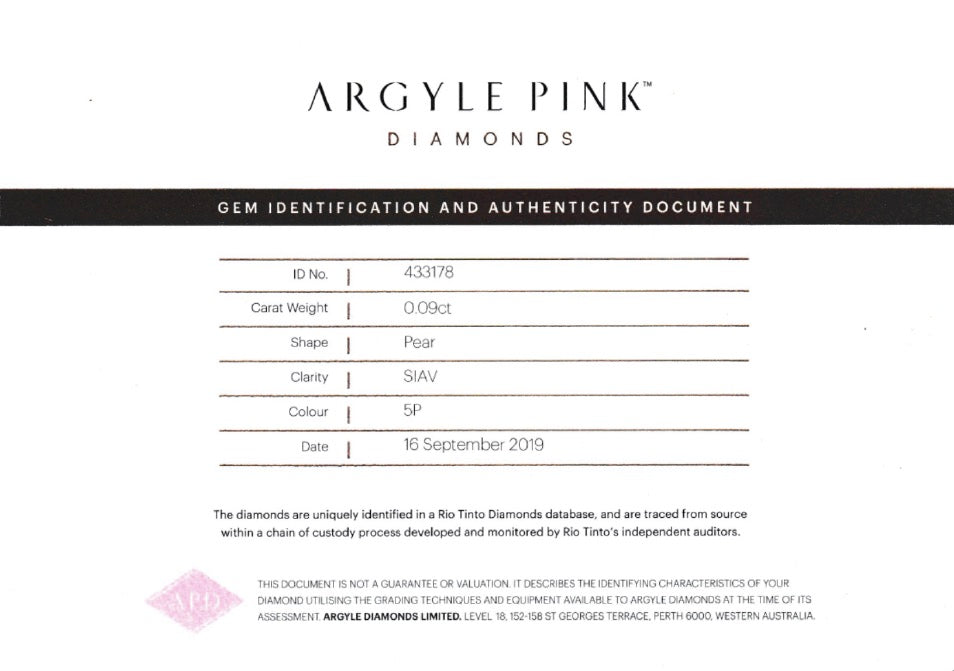 0.09ct Pink Diamond, Pear Shape, SIAV Clarity