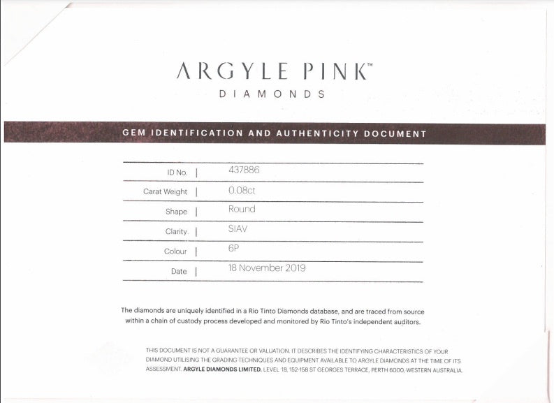 0.08ct Pink Diamond, Round Shape, SIAV Clarity