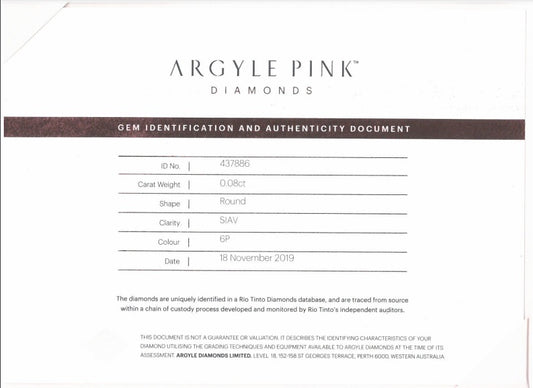 0.08ct Pink Diamond, Round Shape, SIAV Clarity