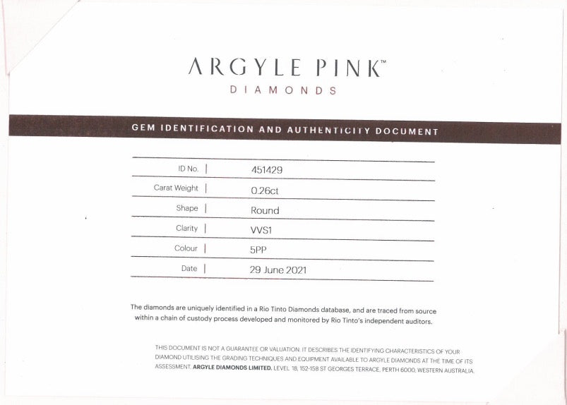 0.26ct Purplish Pink Diamond, Round Shape, VVS1 Clarity