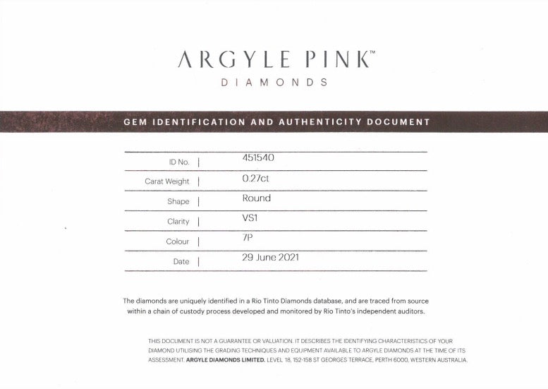 0.27ct Pink Diamond, Round Shape, VS1 Clarity