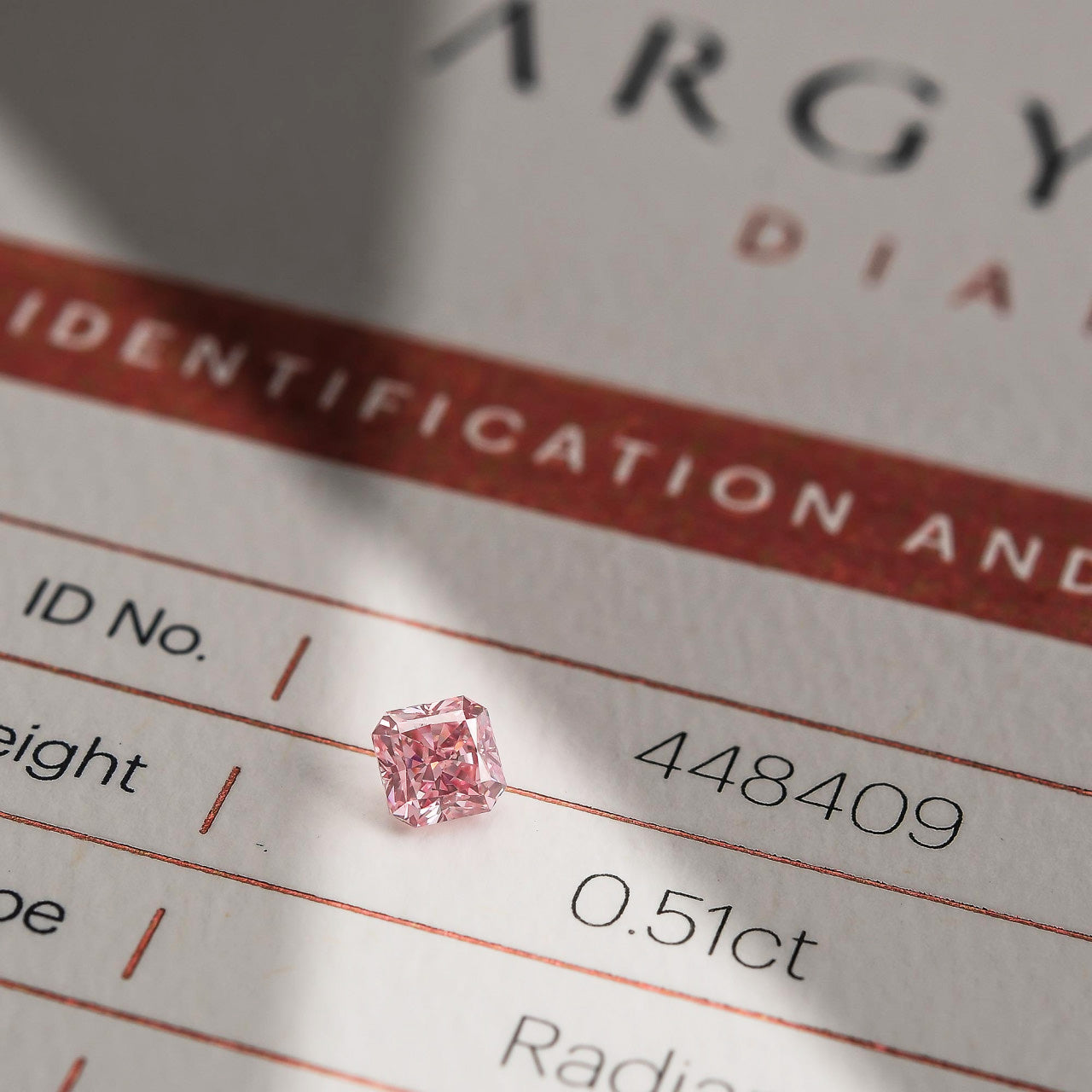 0.51ct Pink Diamond, Radiant Shape, SI1 Clarity
