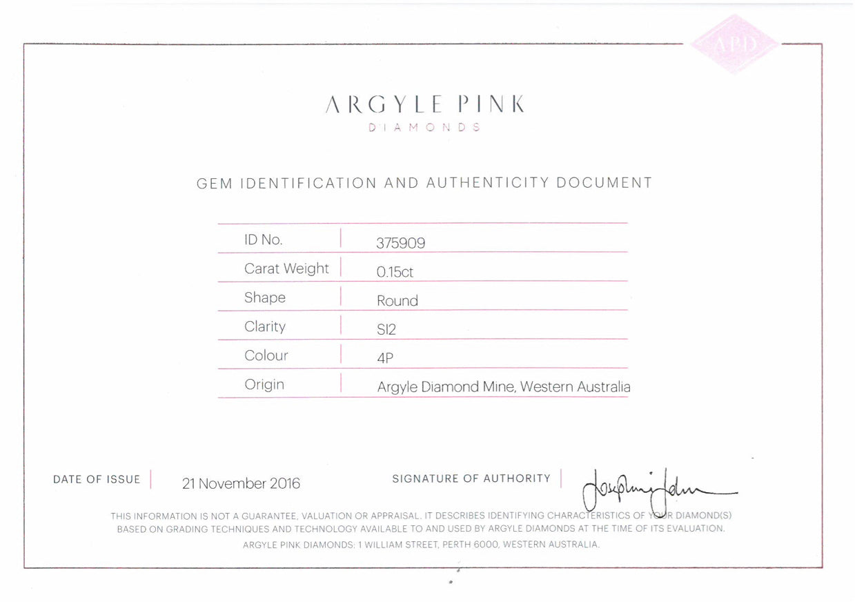0.15ct Pink Diamond, Round Shape, SI2, Argyle