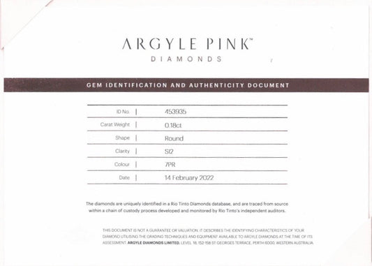 0.18ct Pink Rosé Diamond, Round Shape, SI2, Argyle
