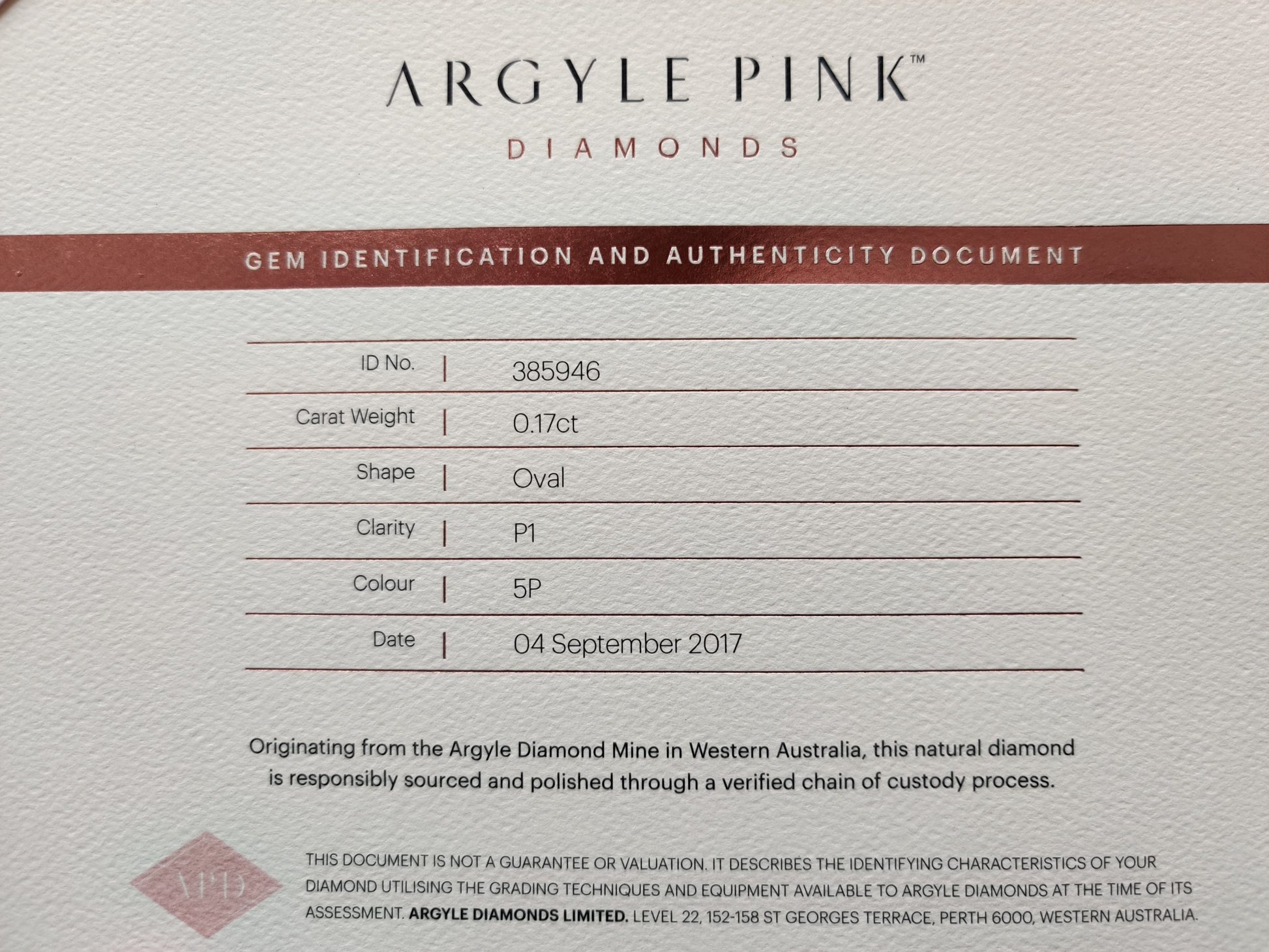 0.17ct Pink Diamond, Oval Shape, I1 Clarity