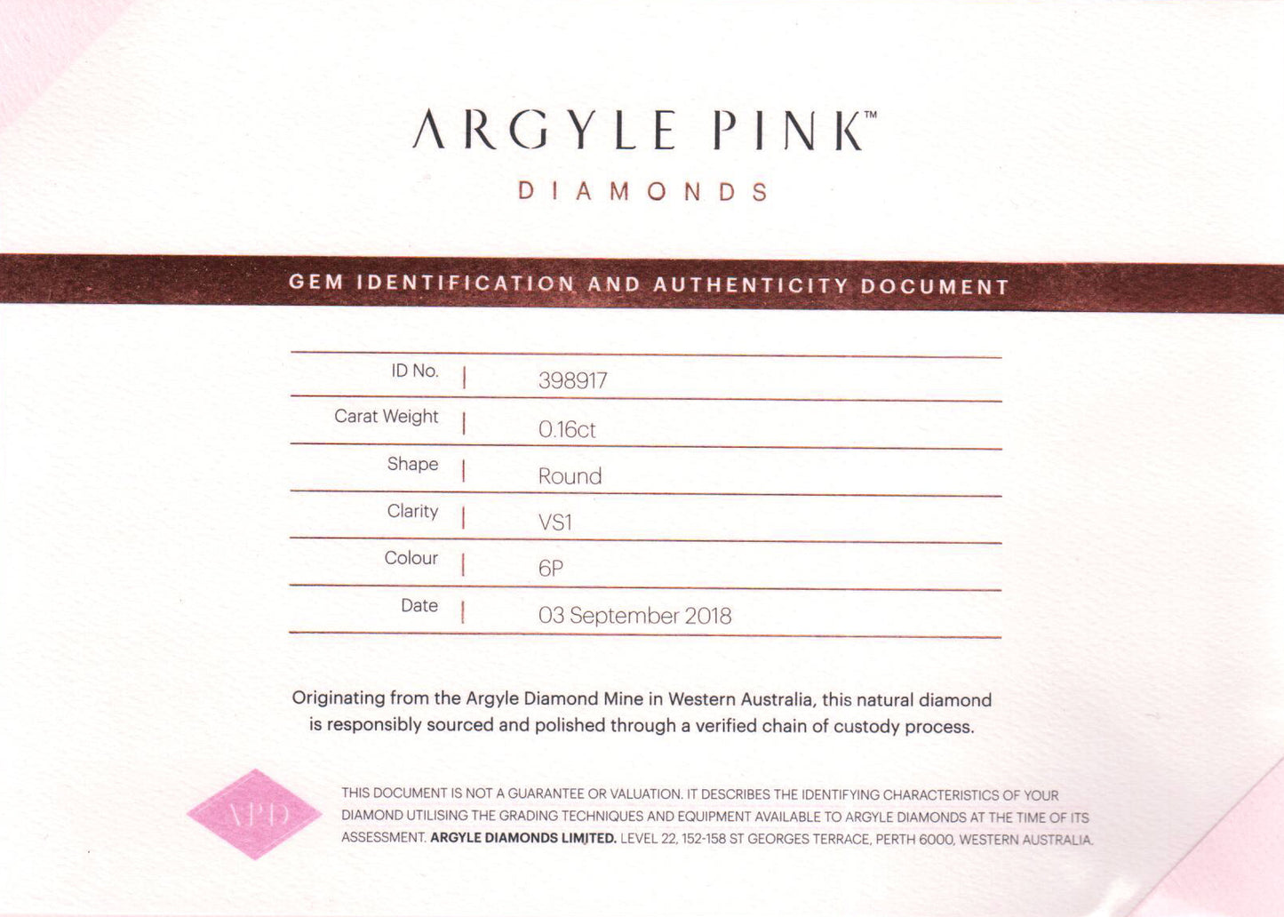 0.16ct Pink Diamond, Round Shape, VS1 Clarity