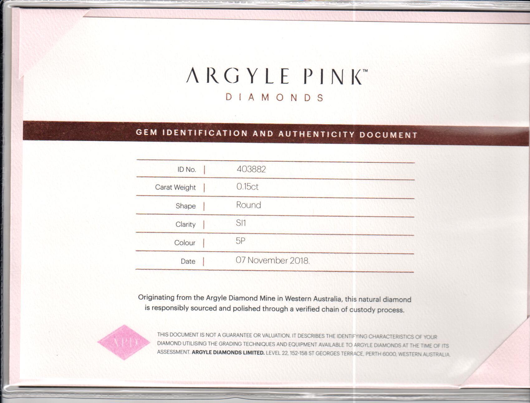 0.15ct Pink Diamond, Round Shape, SI1 Clarity