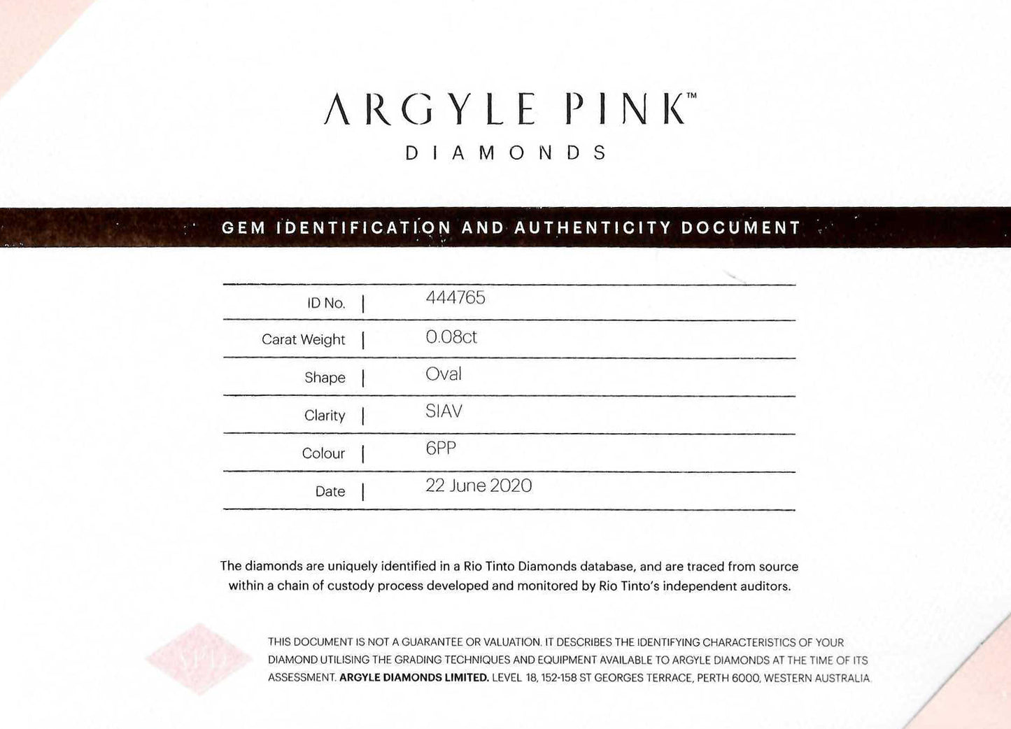 0.08ct Purplish Pink Diamond, Oval Shape, SIAV, Argyle