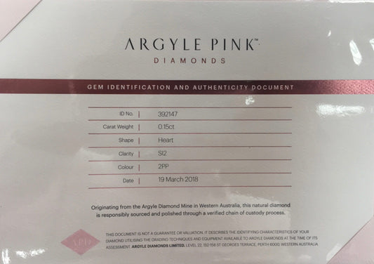 0.15ct Purplish Pink Diamond, Heart Shape, SI2 Clarity