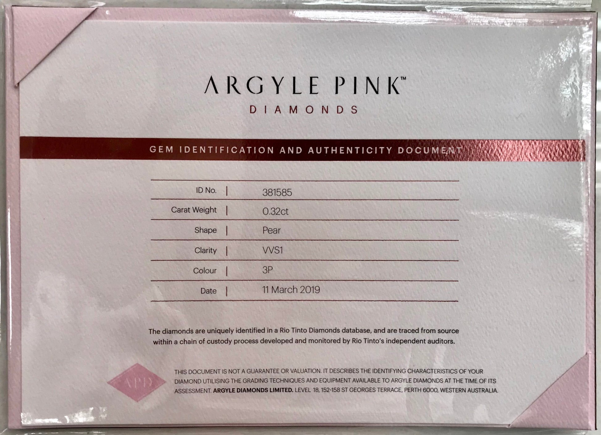 0.32ct Pink Diamond, Pear Shape, VVS2 Clarity