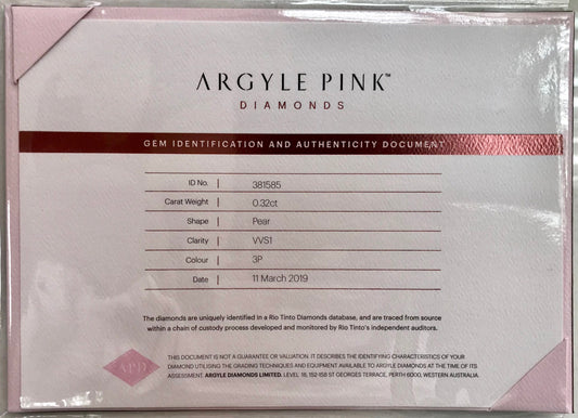 0.32ct Pink Diamond, Pear Shape, VVS2 Clarity