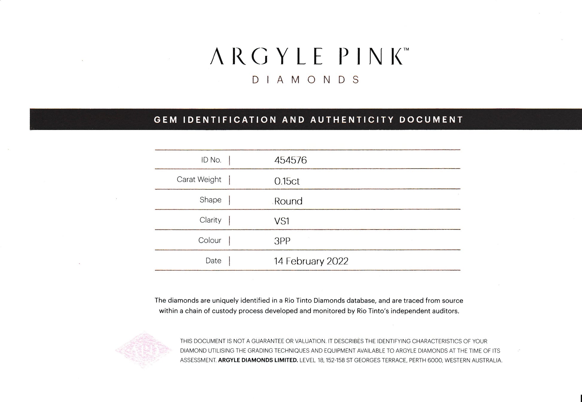 0.15ct Purplish Pink Diamond, Round Shape, VS1 Clarity