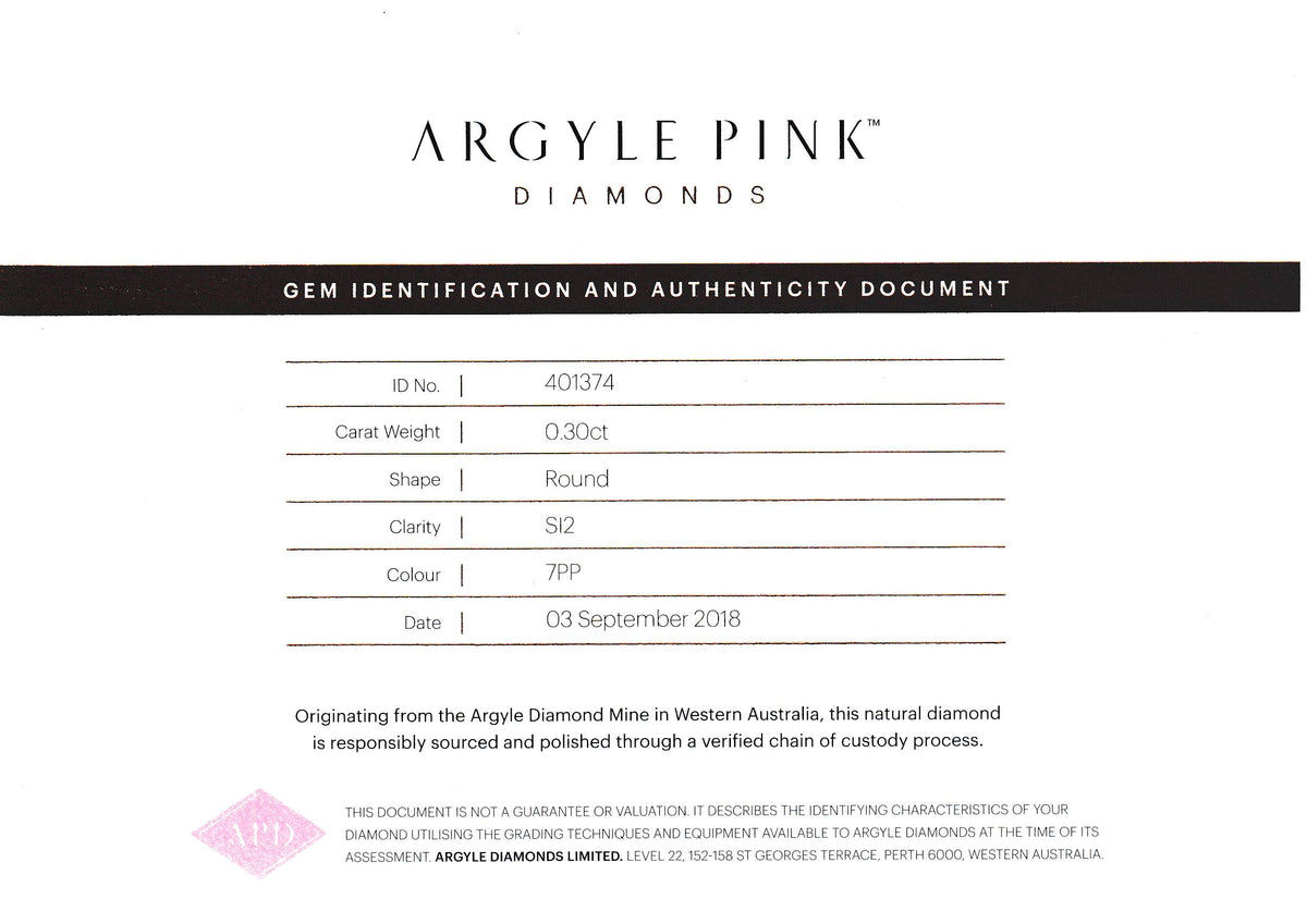 0.3ct Fancy Pink Diamond, Round Shape, SI2, Argyle & GIA