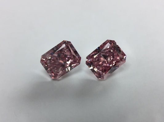 Pair of 0.65ctw Fancy Intense Pink Diamonds, Radiant Shape, VS1/SI2, GIA