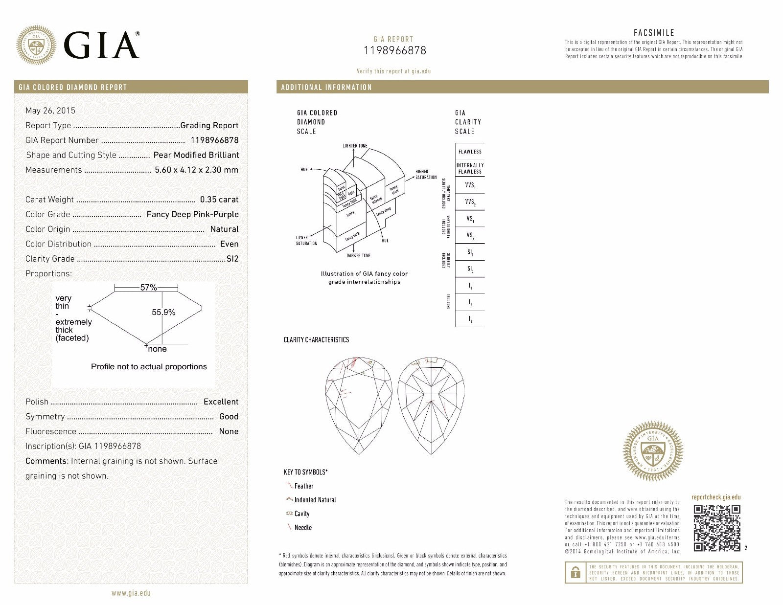 0.35ct Purplish Pink Diamond, Pear Shape, SI2 Clarity