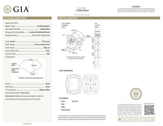0.22ct Pink Diamond, Cushion Shape, VS2 Clarity