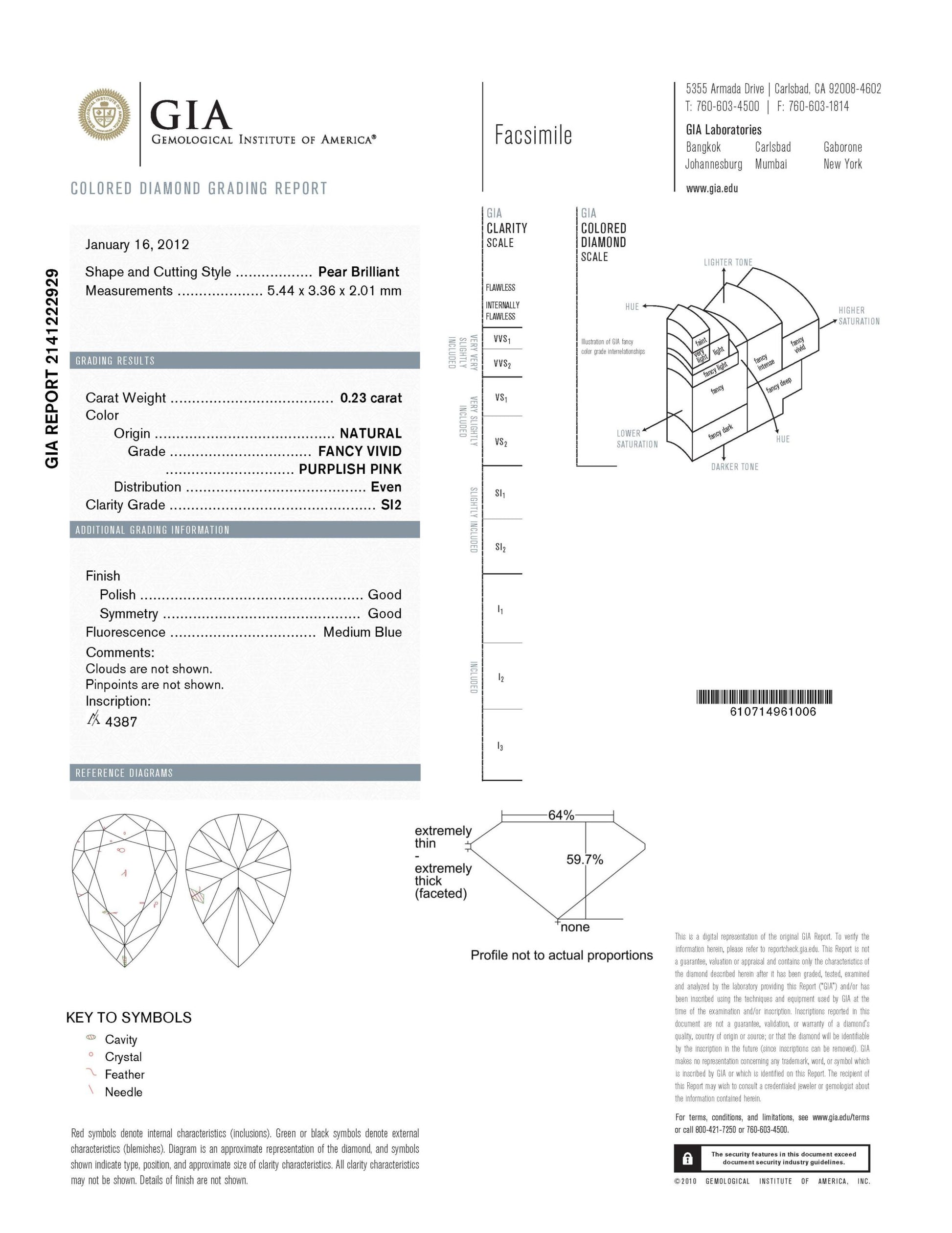 0.23ct Purplish Pink Diamond, Pear Shape, SI2 Clarity