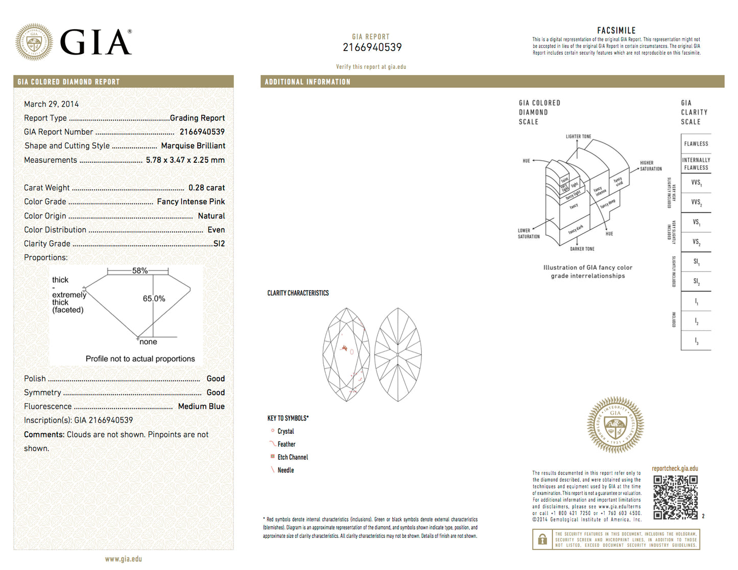 0.28ct Pink Diamond, Marquise Shape, SI2 Clarity