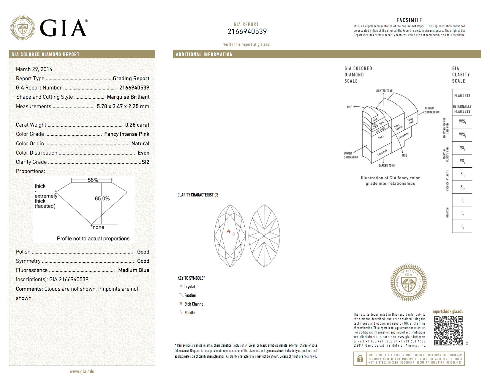 0.28ct Pink Diamond, Marquise Shape, SI2 Clarity