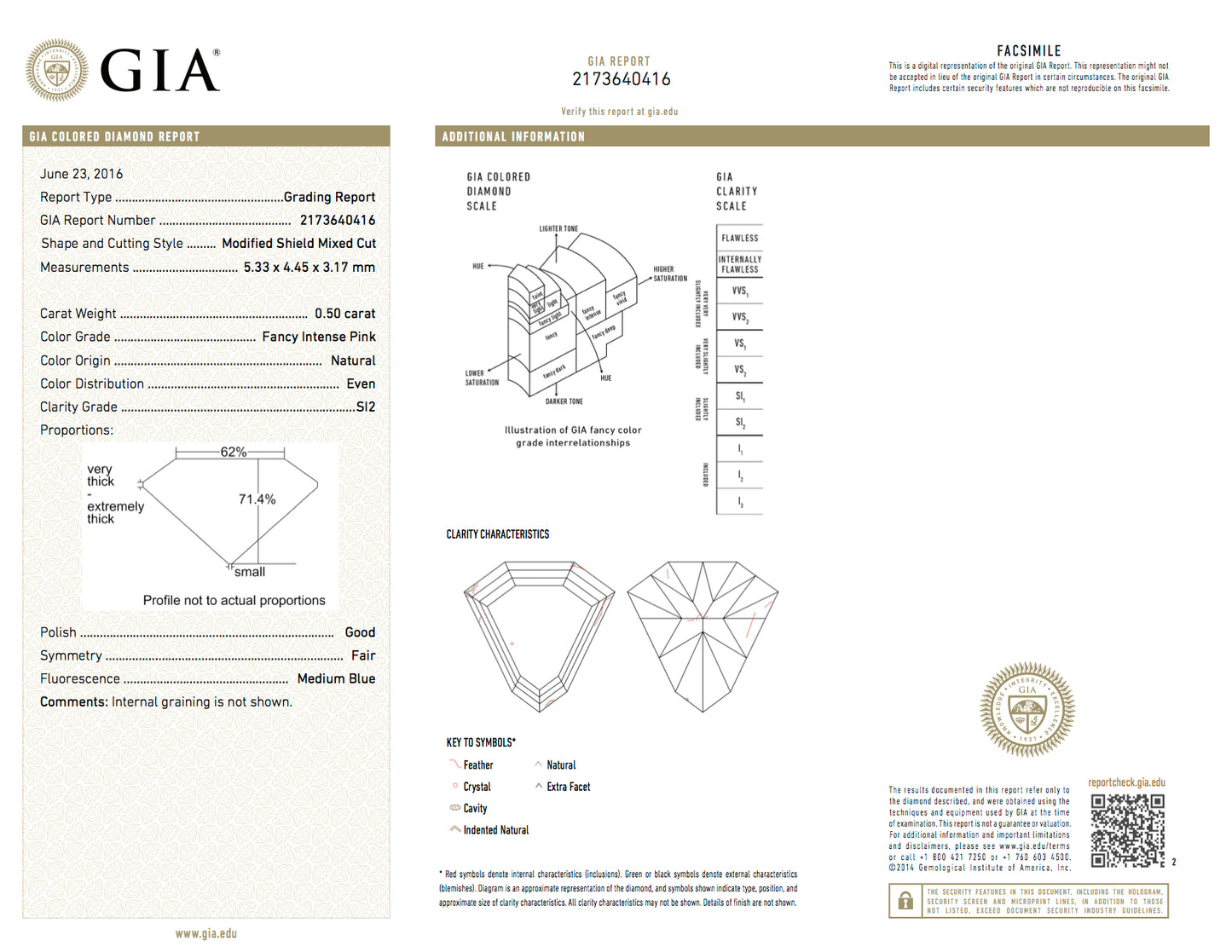 0.5ct Pink Diamond, Shield Shape, SI2 Clarity