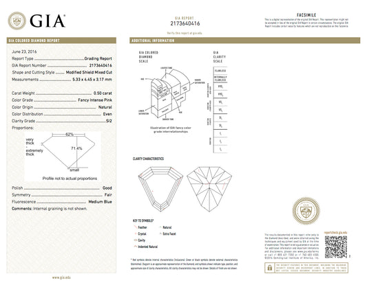 0.5ct Pink Diamond, Shield Shape, SI2 Clarity