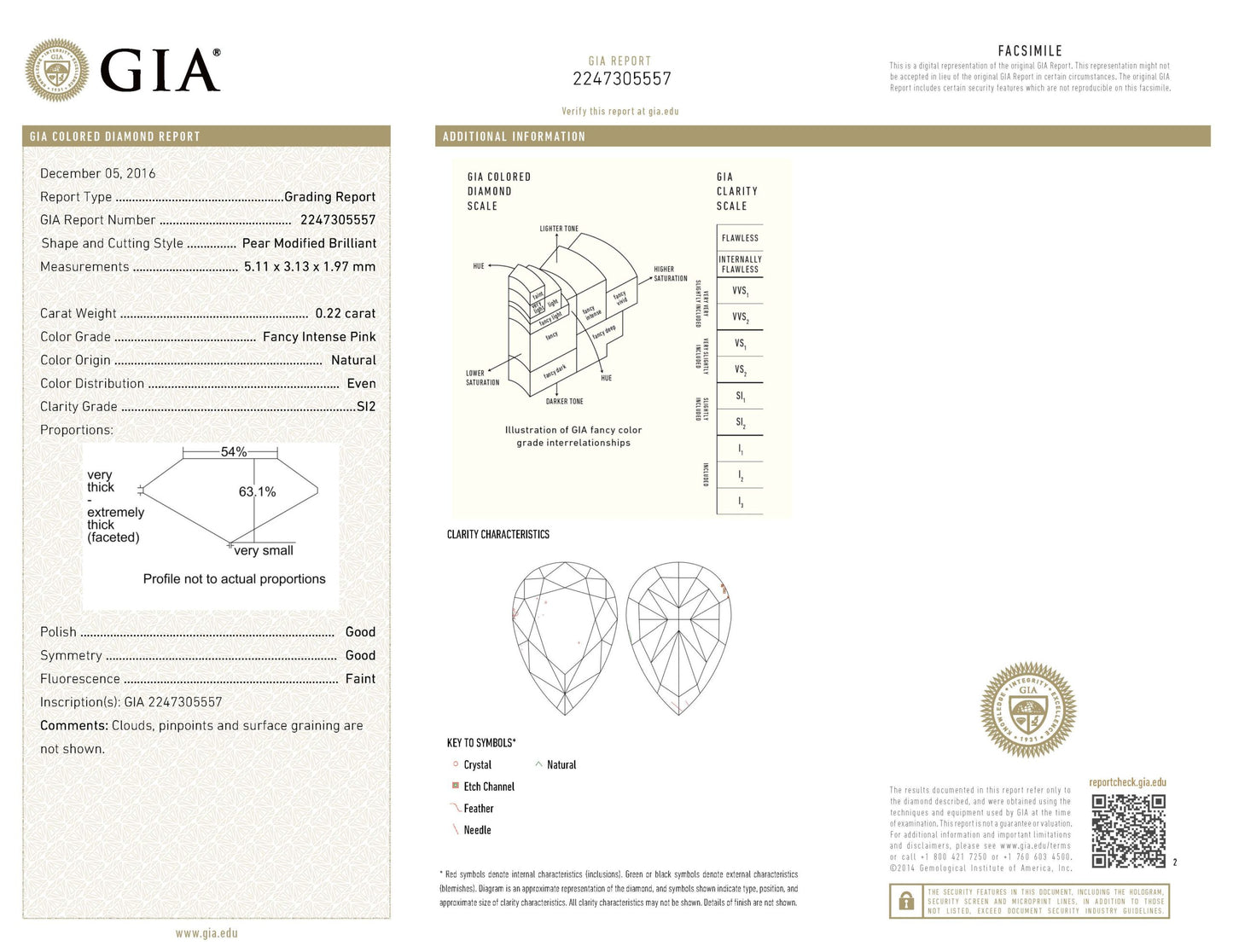0.22ct Pink Diamond, Pear Shape, SI2 Clarity