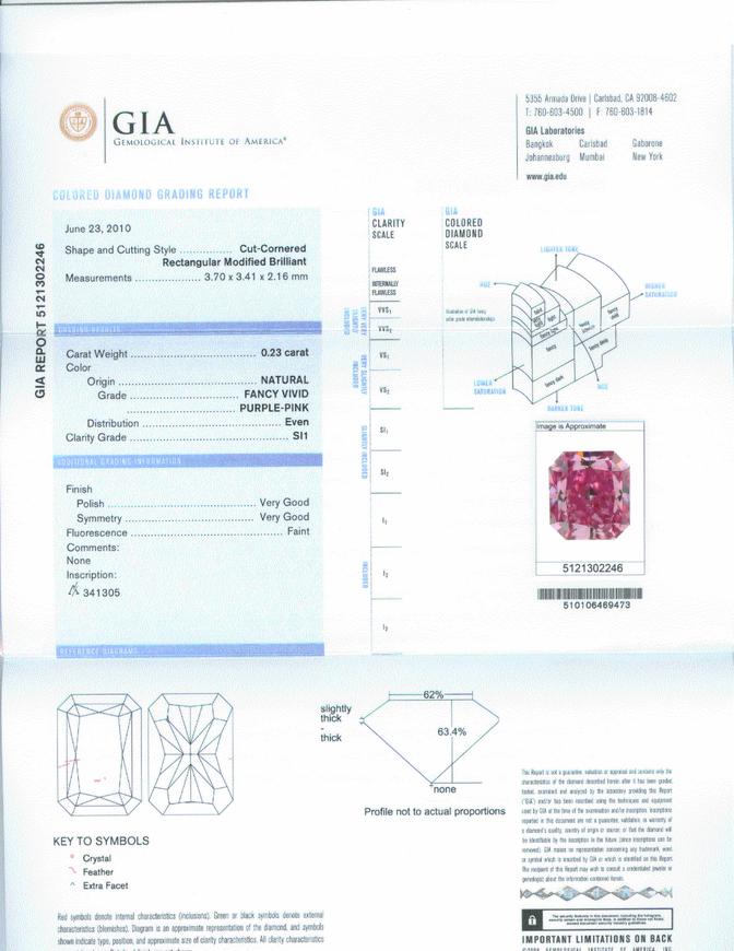 0.23ct Purple Pink Diamond, Radiant Shape, SI1 Clarity