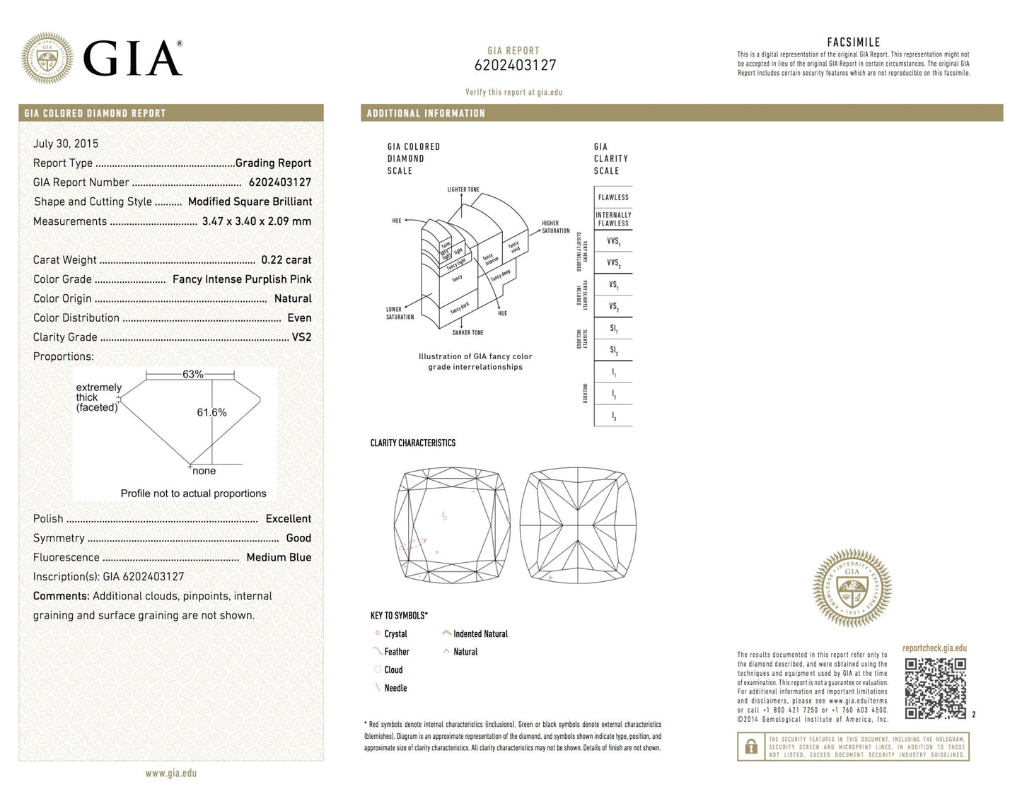 0.22ct Purplish Pink Diamond, Cushion Shape, VS2 Clarity