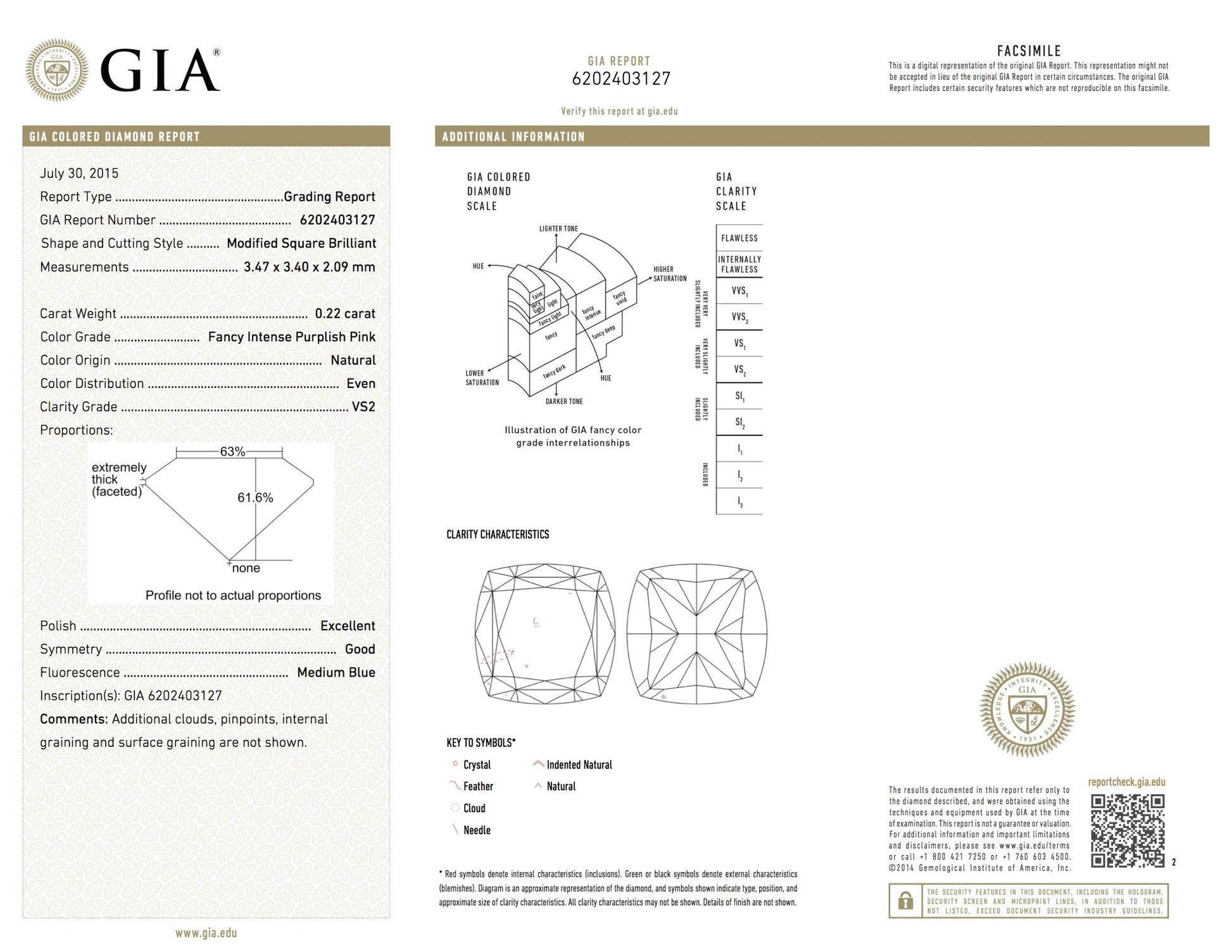 0.22ct Purplish Pink Diamond, Cushion Shape, VS2 Clarity