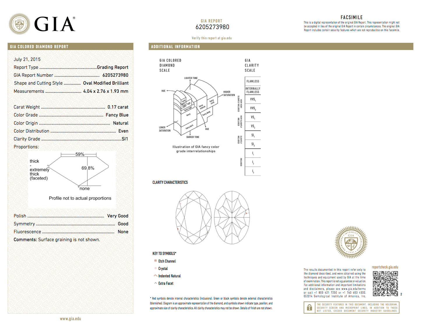 0.17ct Blue Diamond, Oval Shape, SI1 Clarity
