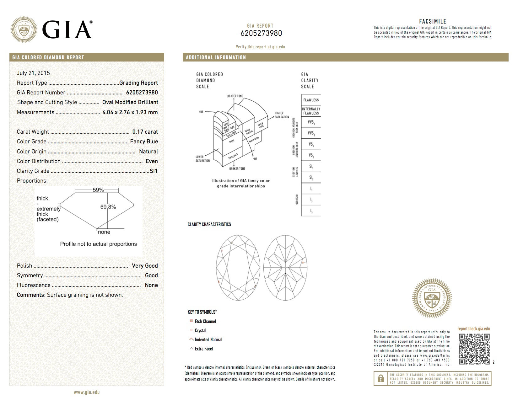 0.17ct Blue Diamond, Oval Shape, SI1 Clarity