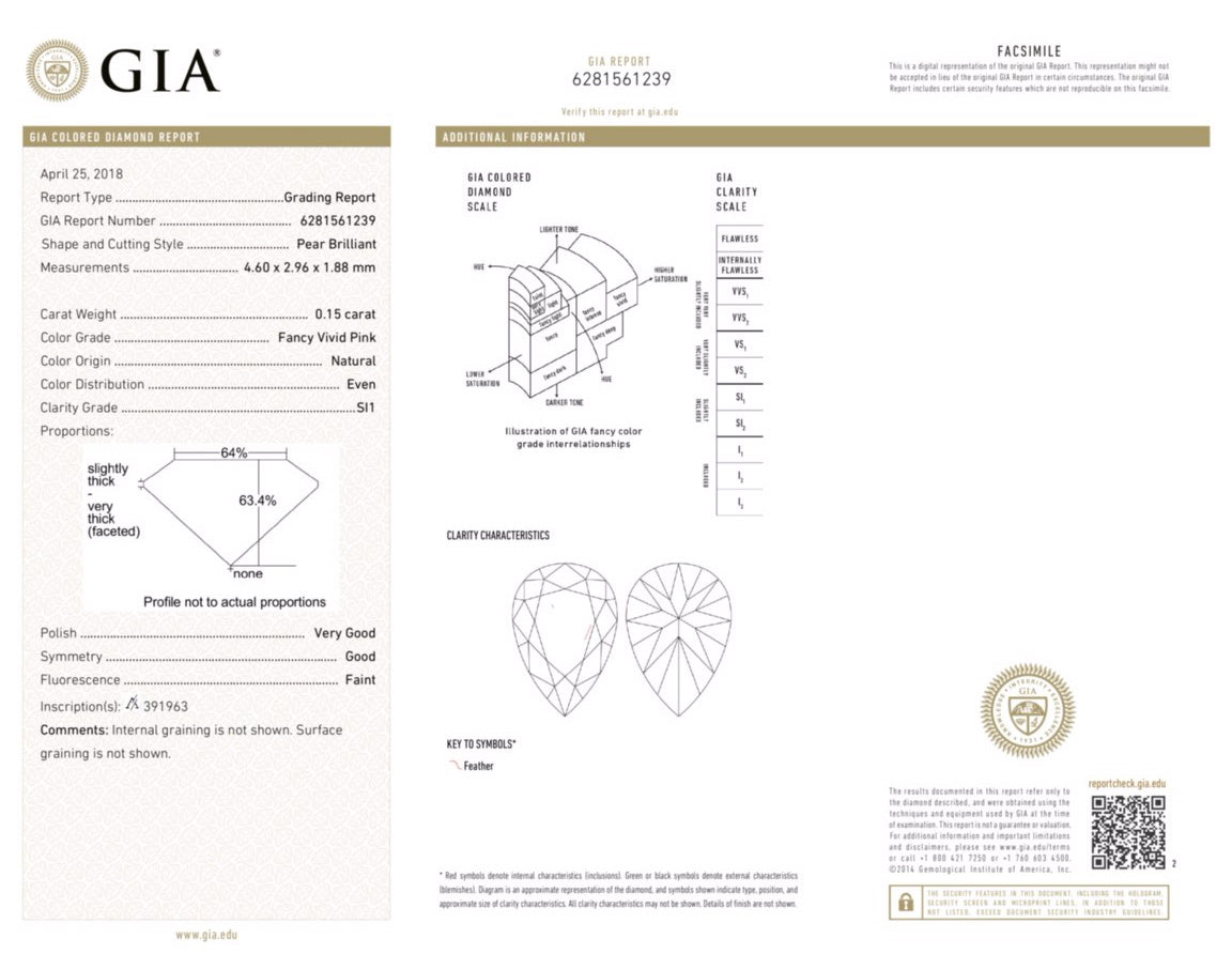 0.15ct Pink Diamond, Pear Shape, SI1 Clarity