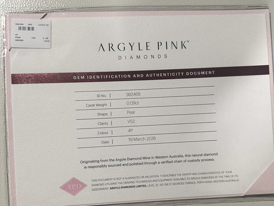 0.09ct Pink Diamond, Pear Shape, VS2 Clarity
