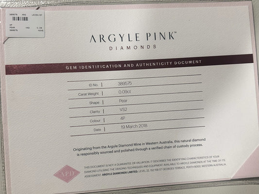 0.09ct Pink Diamond, Pear Shape, VS2 Clarity