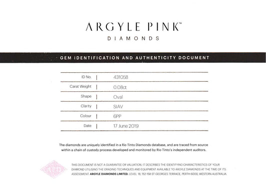 0.08ct Purplish Pink Diamond, Oval Shape, SIAV, Argyle