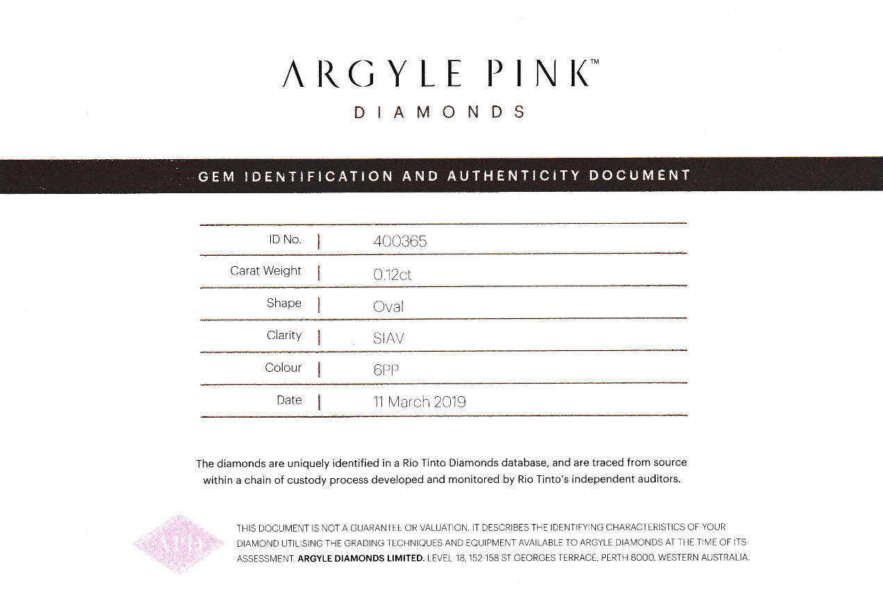 0.12ct Purplish Pink Diamond, Oval Shape, SIAV, Argyle