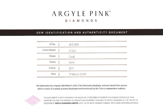 0.12ct Purplish Pink Diamond, Oval Shape, SIAV, Argyle