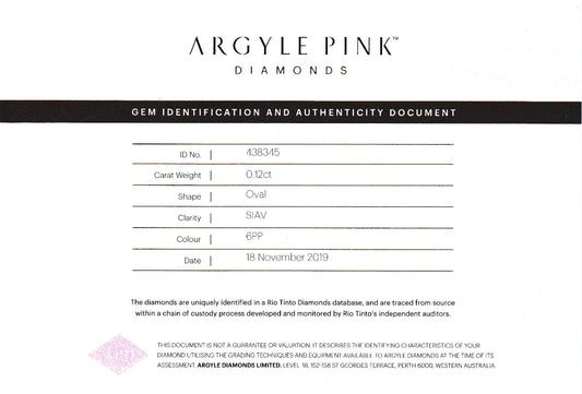 0.12ct Purplish Pink Diamond, Oval Shape, SIAV, Argyle