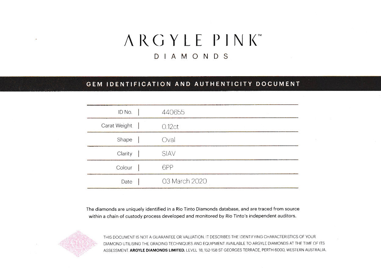 0.12ct Purplish Pink Diamond, Oval Shape, SIAV, Argyle