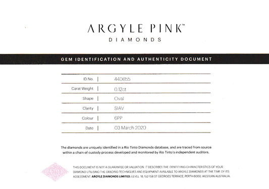 0.12ct Purplish Pink Diamond, Oval Shape, SIAV, Argyle