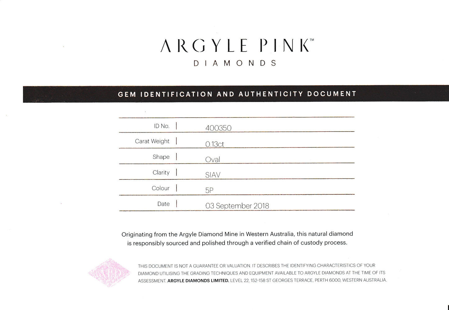 0.13ct Pink Diamond, Oval Shape, SIAV Clarity