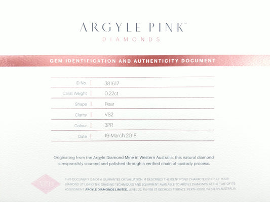 0.22ct Pink Diamond, Pear Shape, VS1 Clarity