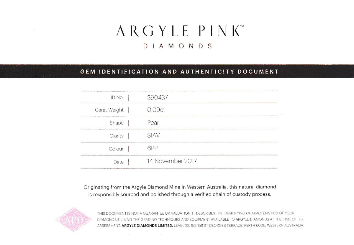 0.09ct Purplish Pink Diamond, Pear Shape, SIAV, Argyle