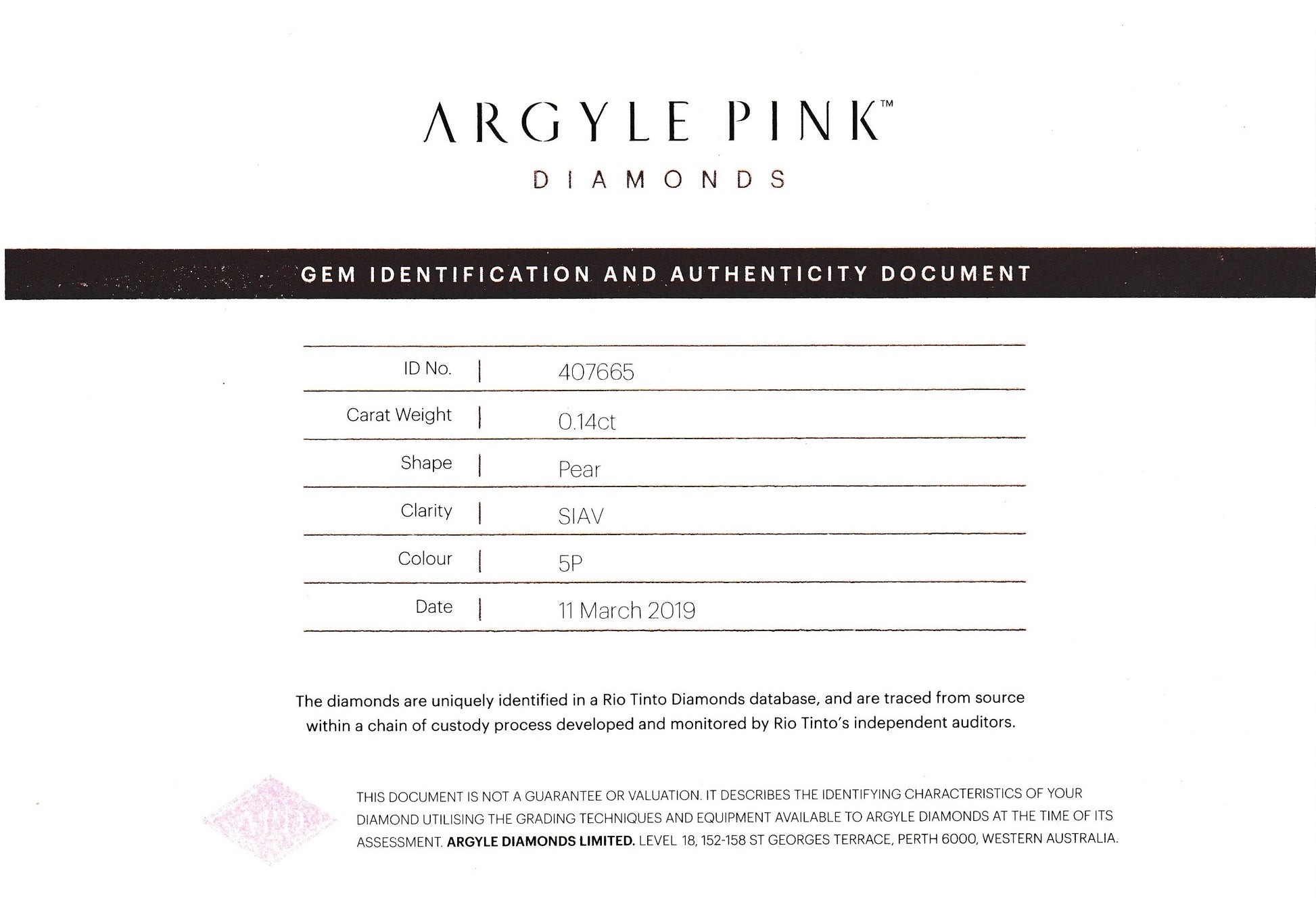 0.14ct Pink Diamond, Pear Shape, SIAV, Argyle