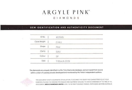 0.14ct Pink Diamond, Pear Shape, SIAV, Argyle