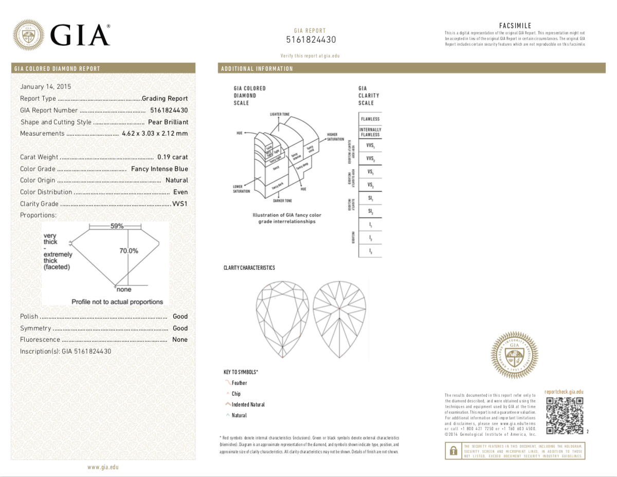 0.19ct Blue Diamond, Pear Shape, VVS1 Clarity