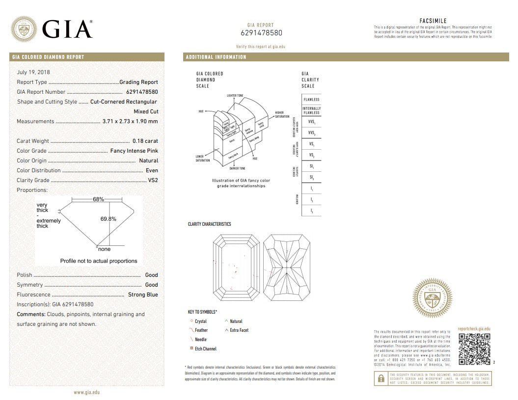 0.18ct Pink Diamond, Radiant Shape, VS2 Clarity