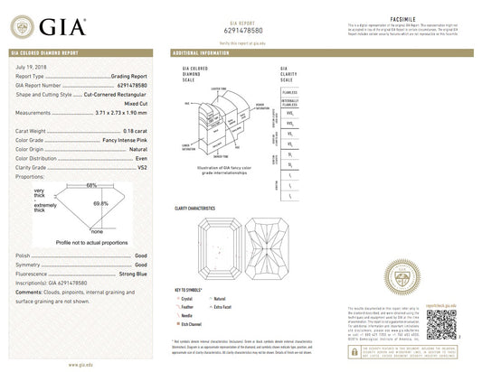 0.18ct Pink Diamond, Radiant Shape, VS2 Clarity