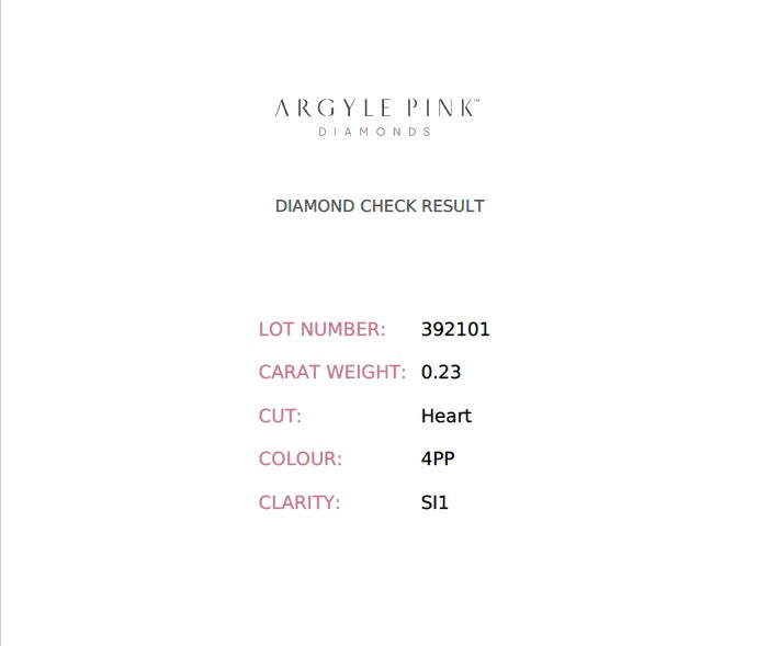 0.23ct Purplish Pink Diamond, Heart Shape, SI1 Clarity